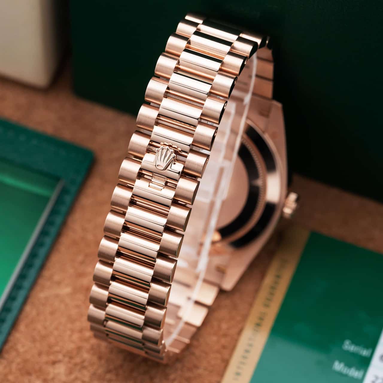 Rd *Rolex Day-Date 41 Fluted Bezel Rose Gold Green Dial