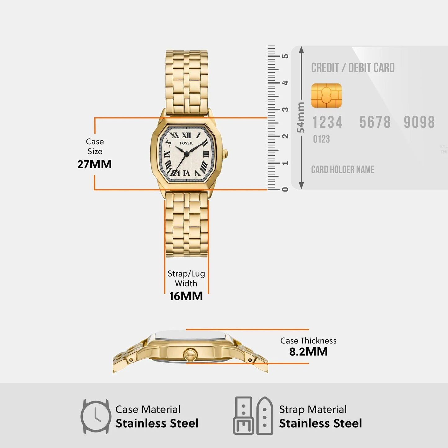 Fossil Quadro women's gold white